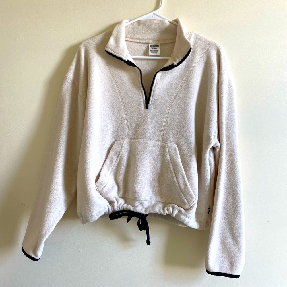VS PINK Cream & Black Fleece Quarter Zip